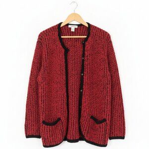 Bramble Lane Chunky Knit Cardigan Womens Medium Red‎ Black Cozy Sweater